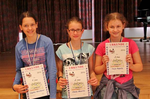 AK u12w, v.l.n.r.: 1. Sophie Wucherer (Greifswalder SV), 2. Emely Mauritz (SV Gryps), 3. Tarja Ropella (Ostseegymnasium Greifswald)